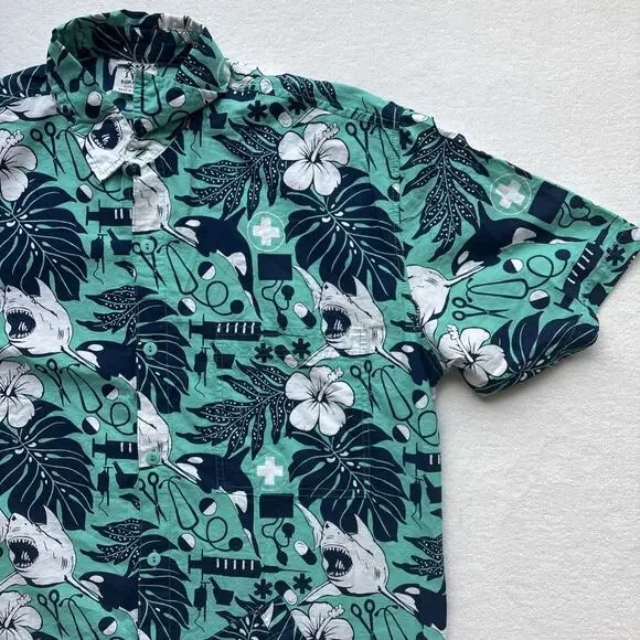 Rum Reggae Medical Shark Orca Shirt Mens Medium Teal Cotton Excellent Condition - Picture 5 of 16